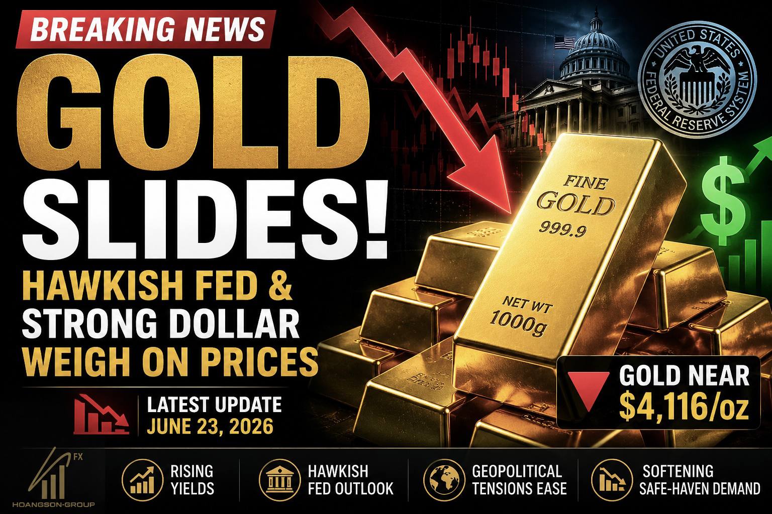 Gold Slides as Hawkish Federal Reserve Expectations and Stronger Dollar Weigh on Safe-Haven Demand
