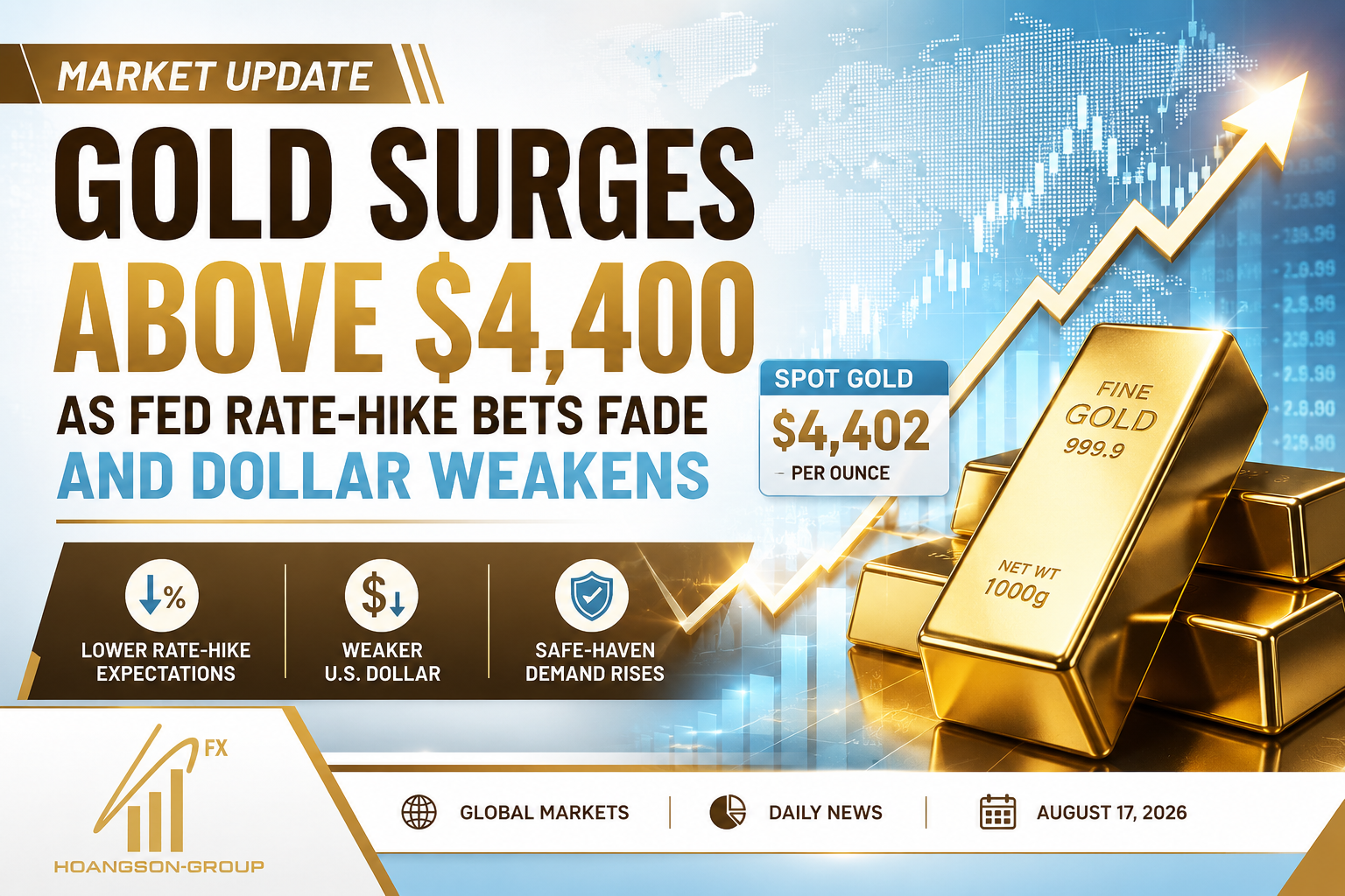 Gold Pushes Above $4,400 as Fed Rate-Hike Bets Fade and Dollar Weakens