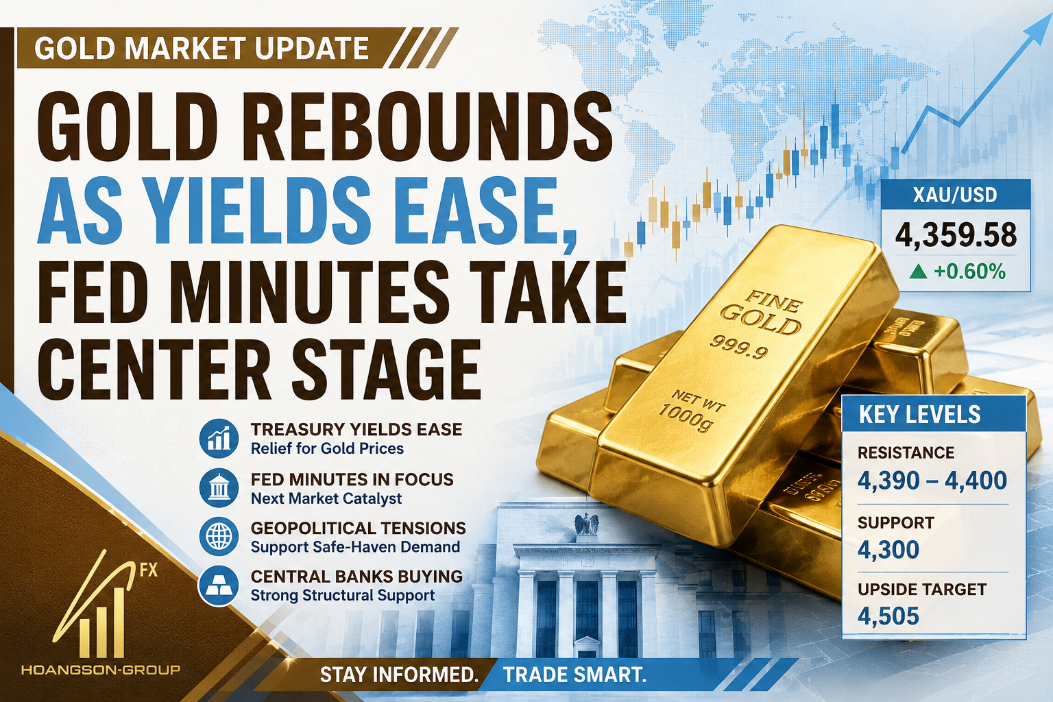 GOLD MARKET UPDATE: GOLD REBOUNDS AS TREASURY YIELDS EASE, FED MINUTES TAKE CENTER STAGE